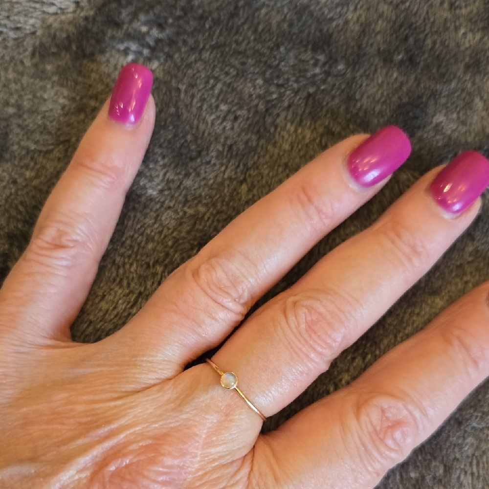 14k Dainty Rose Gold With Moonstone Stacking Ring, Sz 5.75